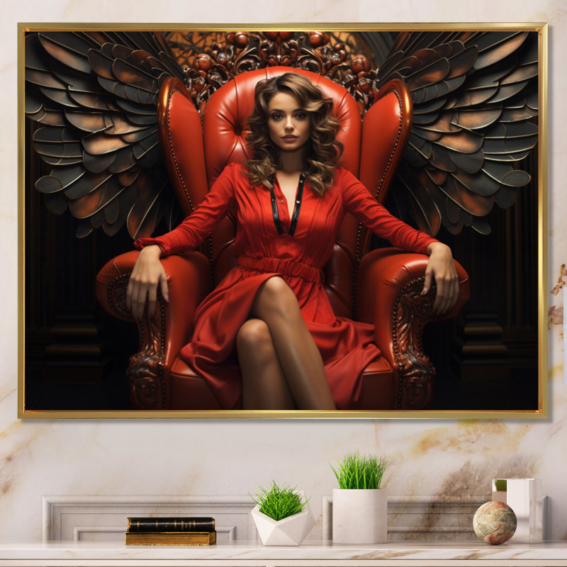 «Red Queen of Angel II» sur toile, Cadre flottant doré, H 34 po x l 44 po x P 1,5 po