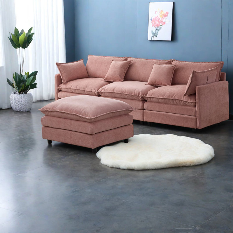 Canapés modulaires spacieux, chenille douce, forme en L rose confortable pour la maison
