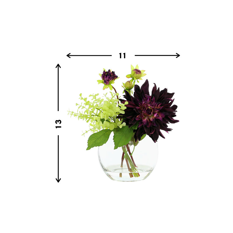 Dahlias And Eucalyptus Floral In Glass Vase