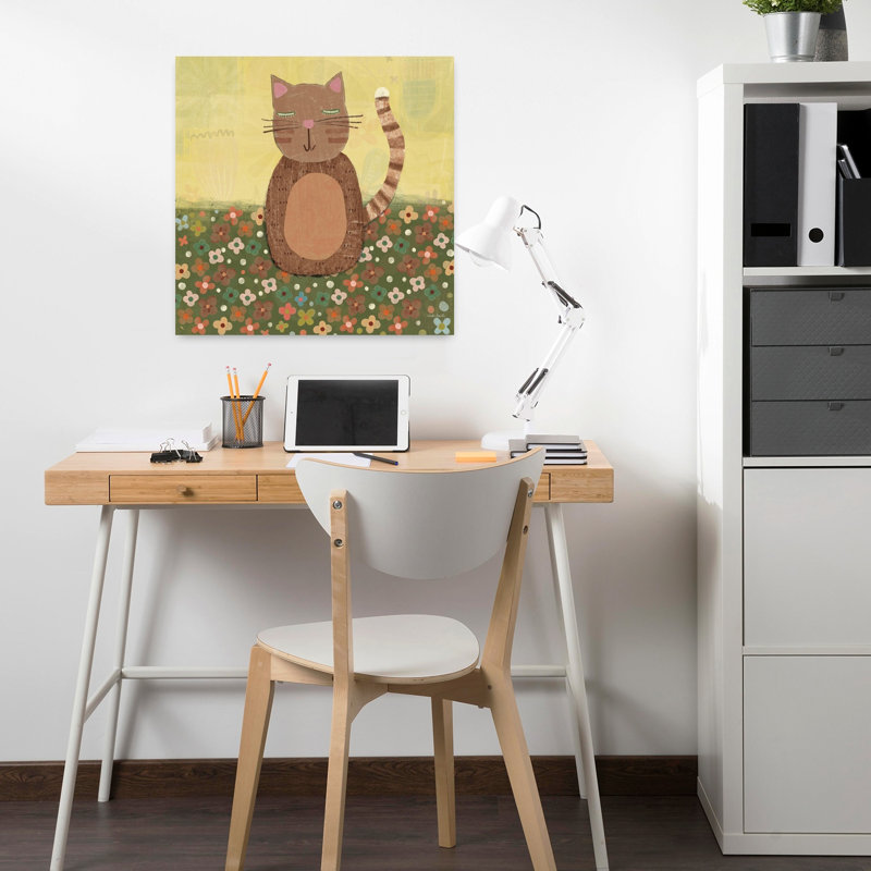 Art contemporain avec des fleurs sauvages et des chats, H 18 po x l 18 po