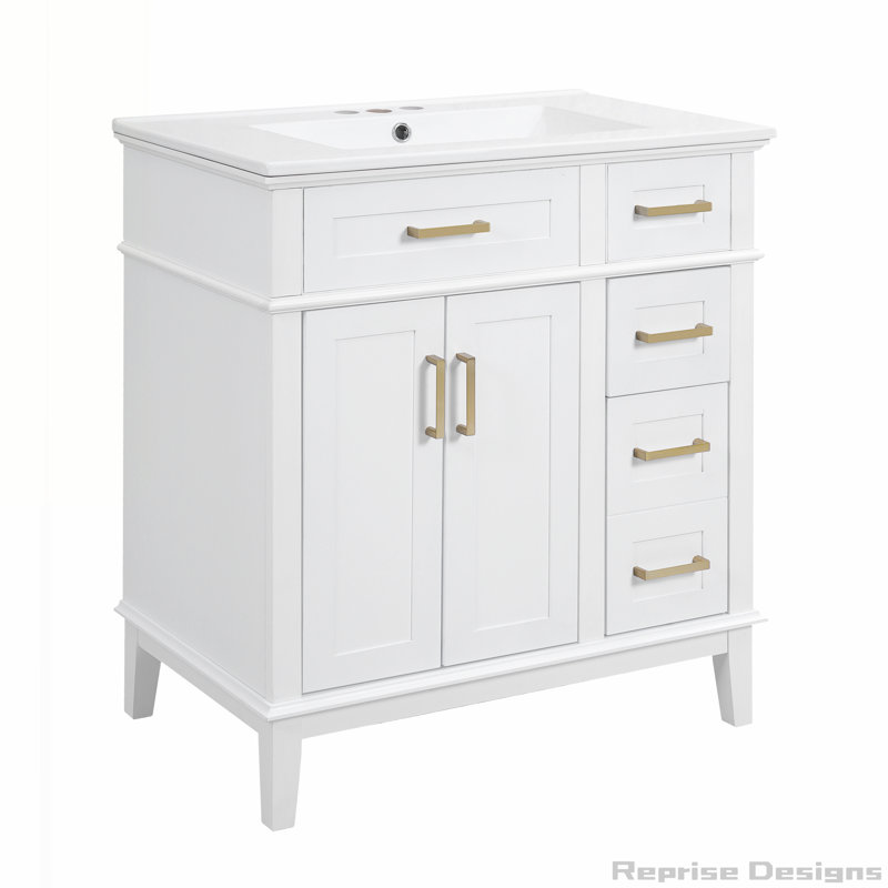 Meuble-lavabo moderne 30 po avec lavabo en céramique, portes à fermeture douce, tiroirs, Blanc
