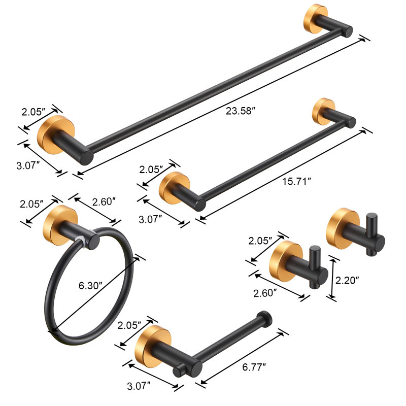 6 - Piece Bathroom Hardware Set, Black/Gold