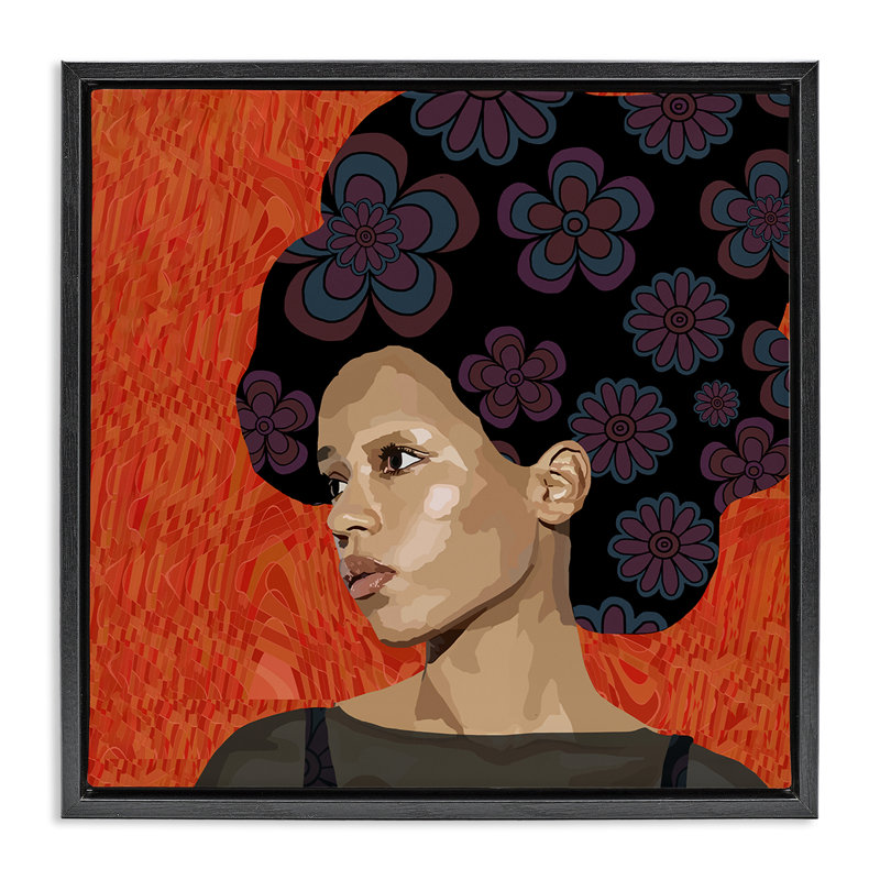 Portrait d'un cadre flottant rêveur, design par Lynnda Rakos, H 25 po x l 25 po, Cadre flottant noir de jais