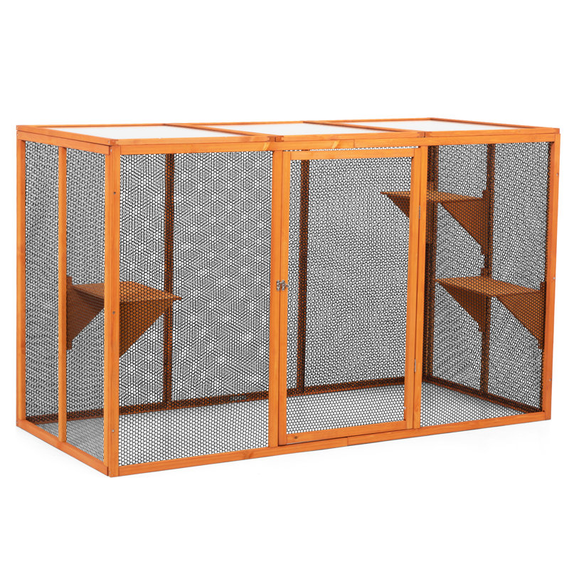 Cage à chat orange amovible avec toit imperméable et plateformes amusantes 3 plateformes de saut