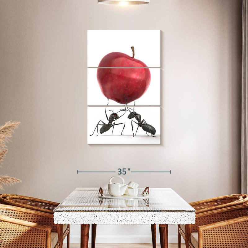 Fourmis noires avec pomme, H 45 po x l 28 po