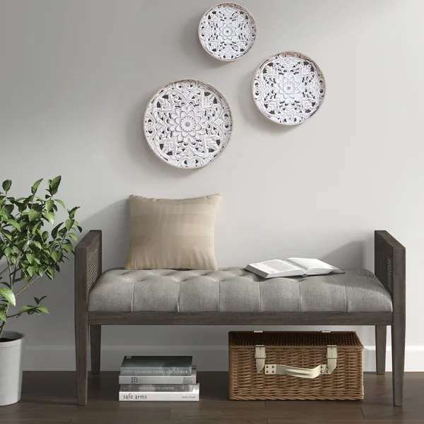 Ensemble de 3 décorations murales en bois sculpté blanc vieilli
