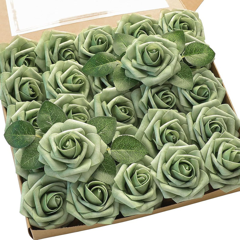 25 pièces de fleurs artificielles artificielles en mousse verte avec des tiges pour des bouquets de mariage bricolage 