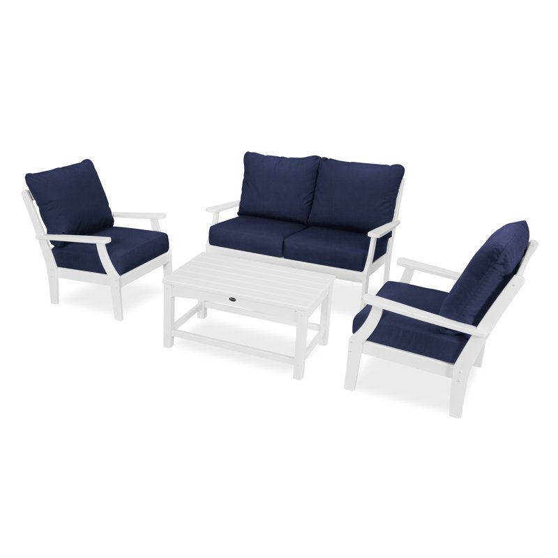 Yacht Club 4-Piece Deep Seating Chair Set, Classic White, Navy