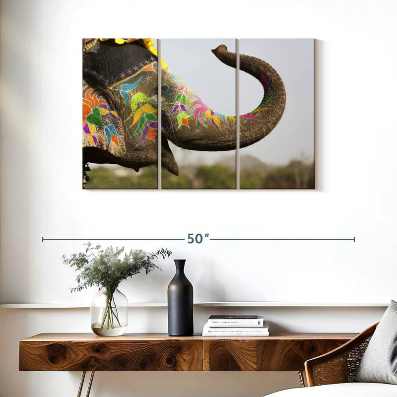 Brampt Smiling Painted Indian Elephant, 24" H x 38" W