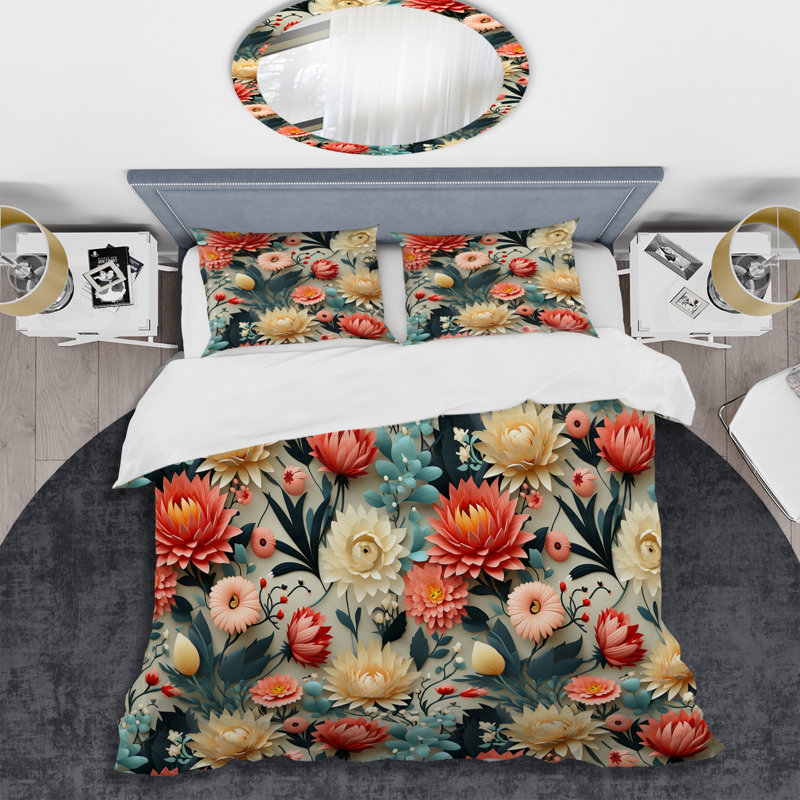Ensemble de housse de couette Pastel Colours Eclectic Floral Collage II, Housse de couette pour grand lit et 2 taies décor