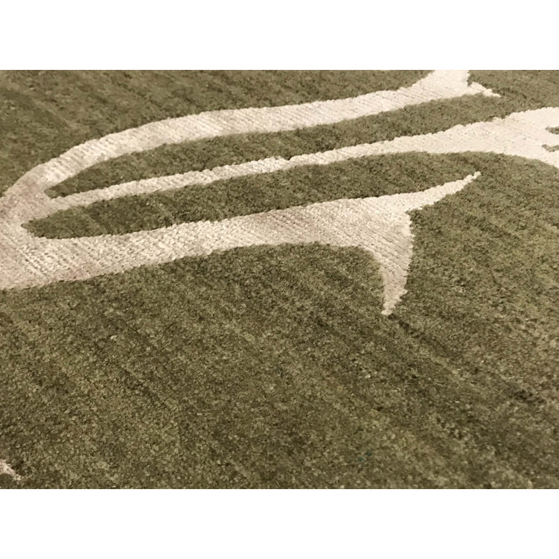 Tapis vert et crème noué à la main de haute qualité