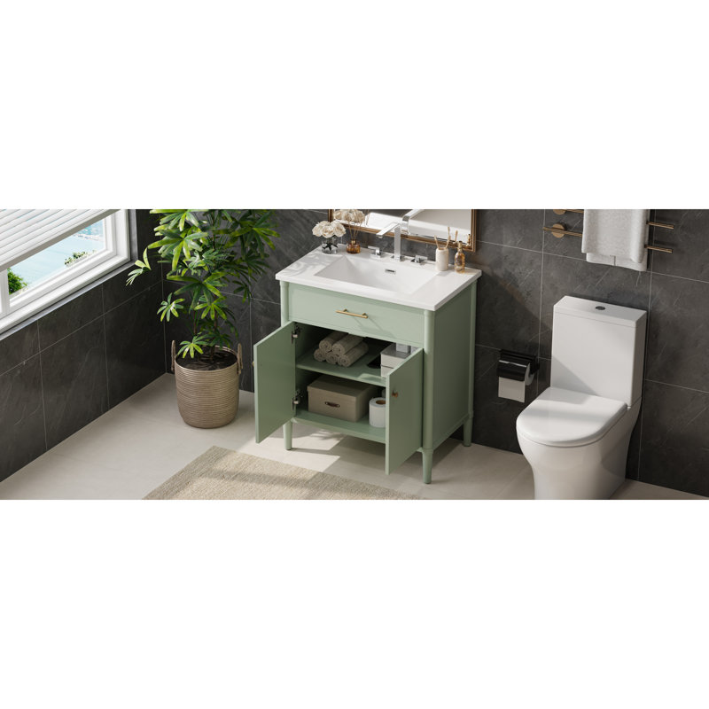 Elegant Storage Solution Rubber Wood Modern Design Bathroom