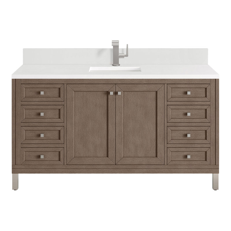 Chicago 60'' W Double Vanity, Glossy White, White Zeus, Single-Hole