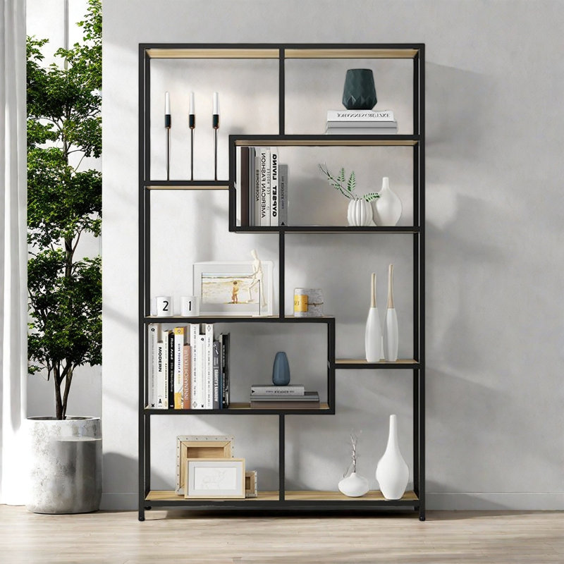 Bibliothèque créative et tendance, Noir / brun, (7 tablettes) H 70,8 po x l 47,2 po x P 11,8 po