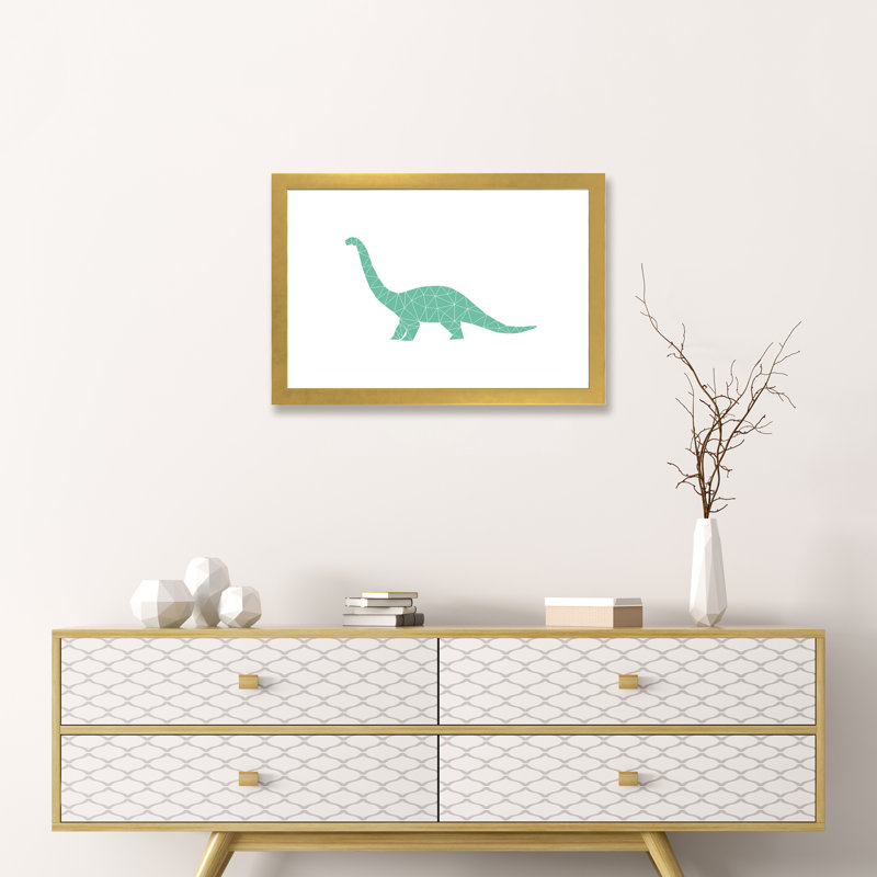 Motif géométrique de dinosaures - impression d'art graphique, H 16 po x l 24 po x P 1 po, Papier encadré doré