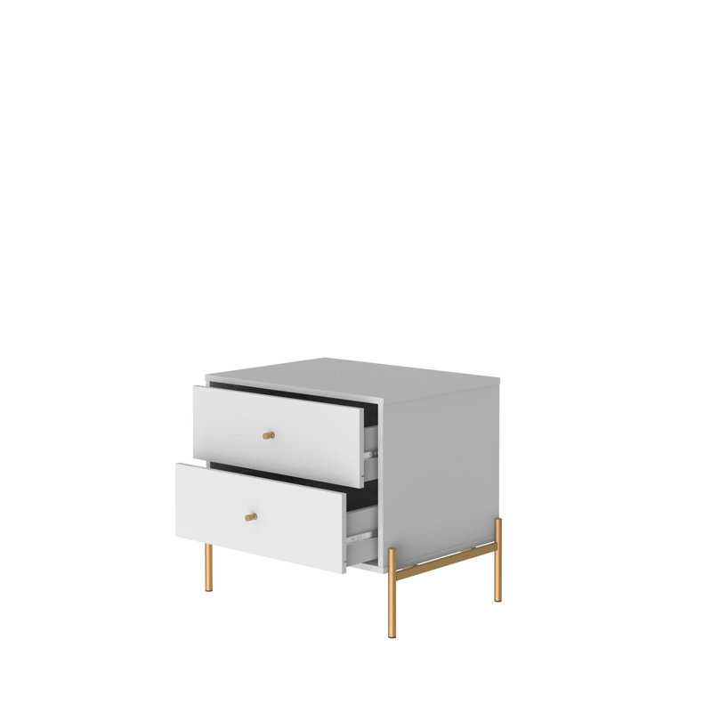 Jasper 25" Modern 2-Drawer Nightstand in White, White Gloss