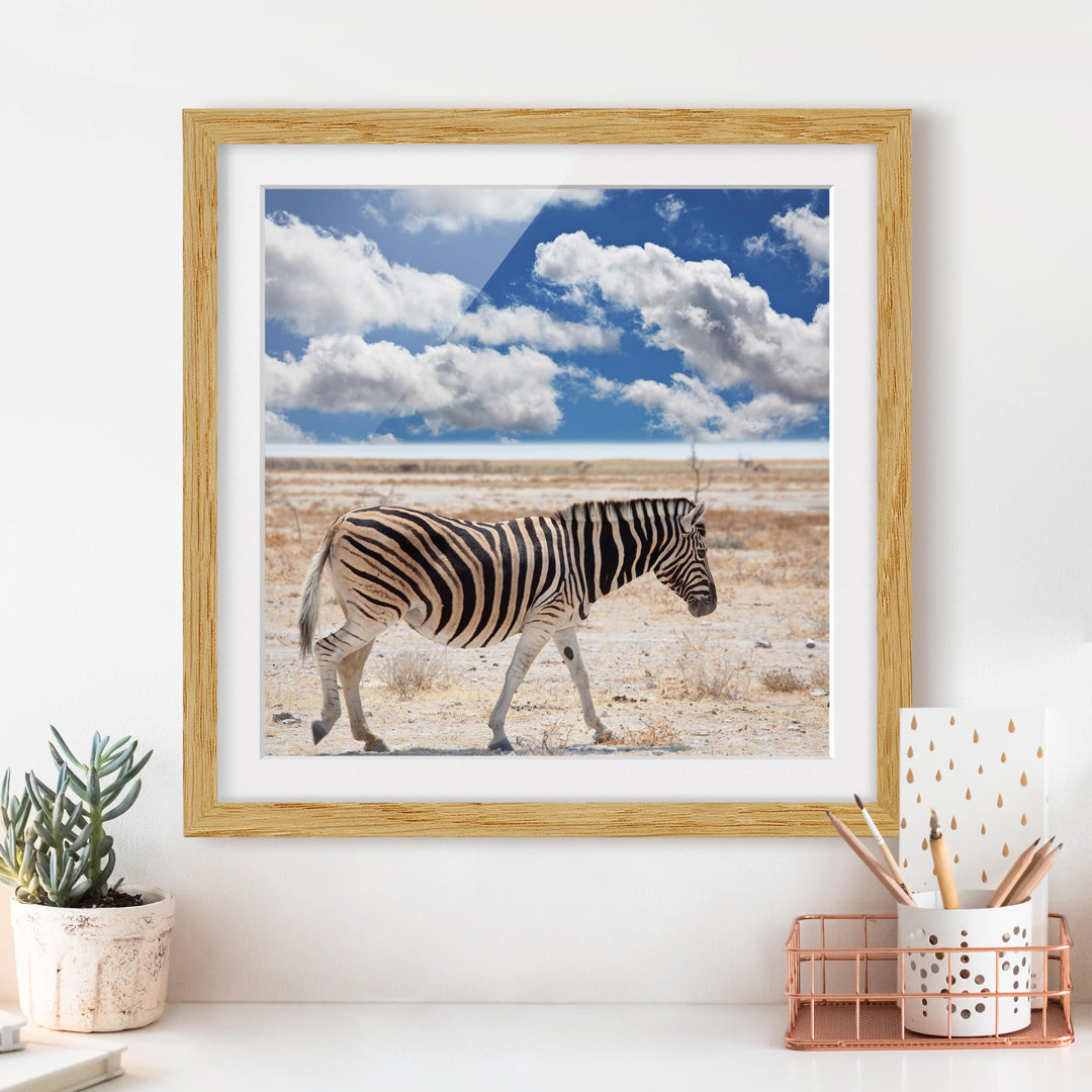 Gerahmtes Papierbild Zebra in der Savanne