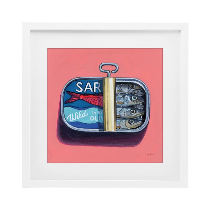 «Wild Sardines on Pink», reproduction d'impression sous verre encadrée par Kate Jarvik Birch, Cadre blanc côtier