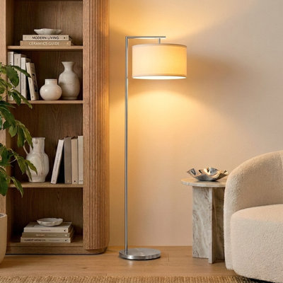 Lampe sur pied à DEL noire 60 po avec abat-jour tambour en tissu brun clair Montage Ampoule incluse