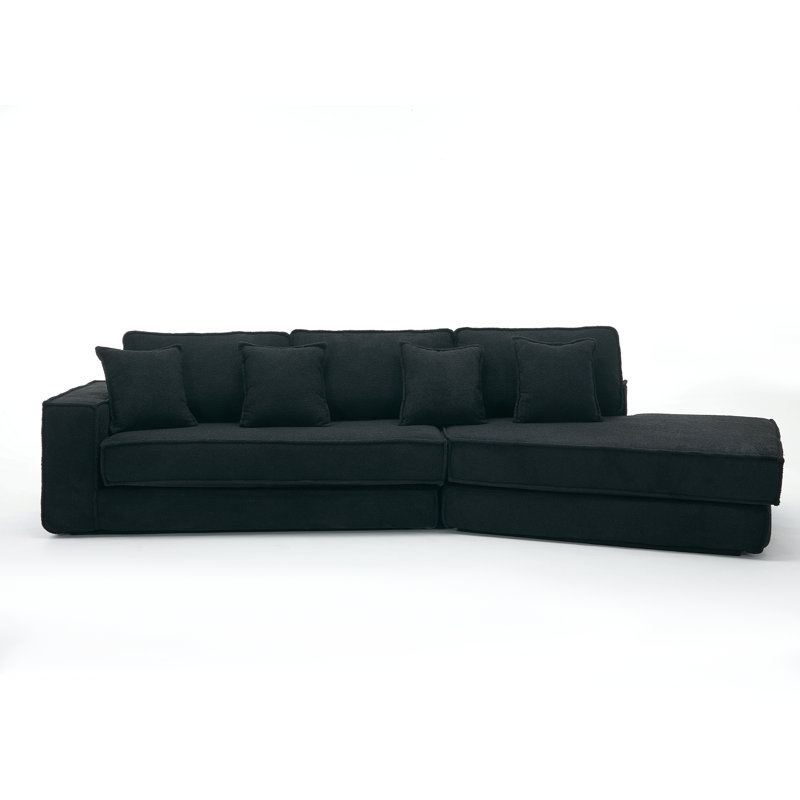 Preez Folding Convertible Upholstered Sleeper Sectional Sofa, Black Polyester