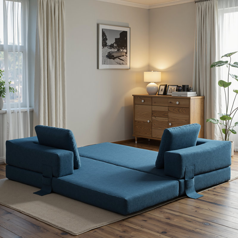 Dential 70.8" Upholstered Loveseat Convertible Sleeper Sofa Bed, Blue