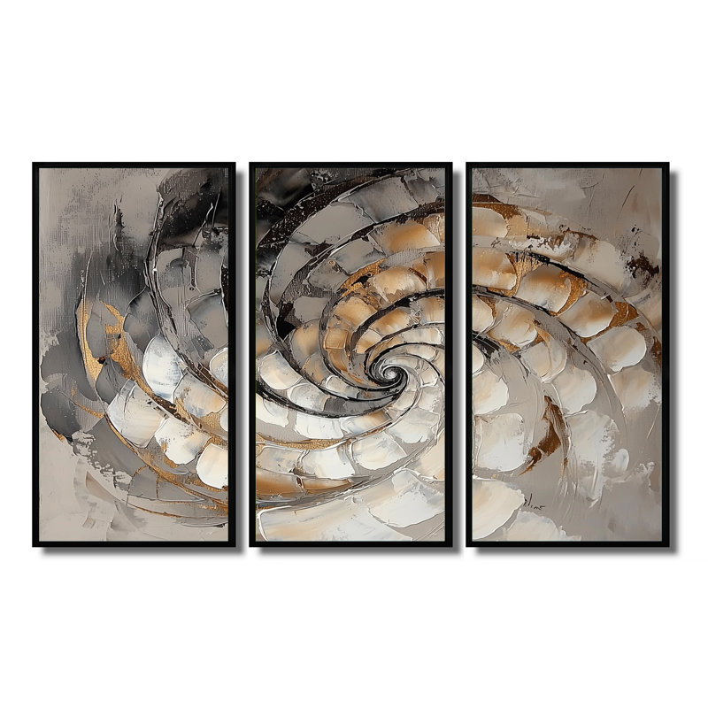 «Copper Luminous Abstract Spiral II - Abstract Modern Waves», ensemble de reproduction d'art mural, H 32 po x l 48 po, Noir