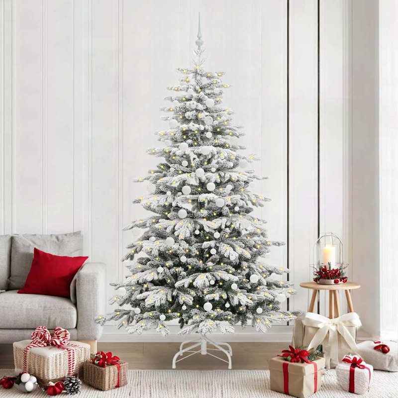 Artificial Hinged Christmas Tree White PE and PVC, 6.89 ft