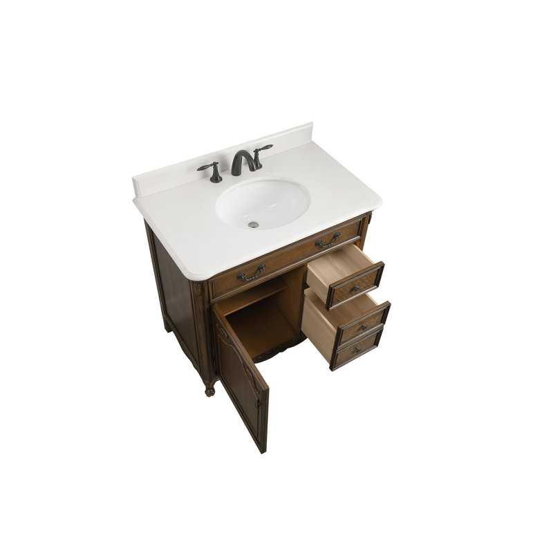 Angelique 36'' Single Bathroom Vanity with Top, Pure White, Dark Oak