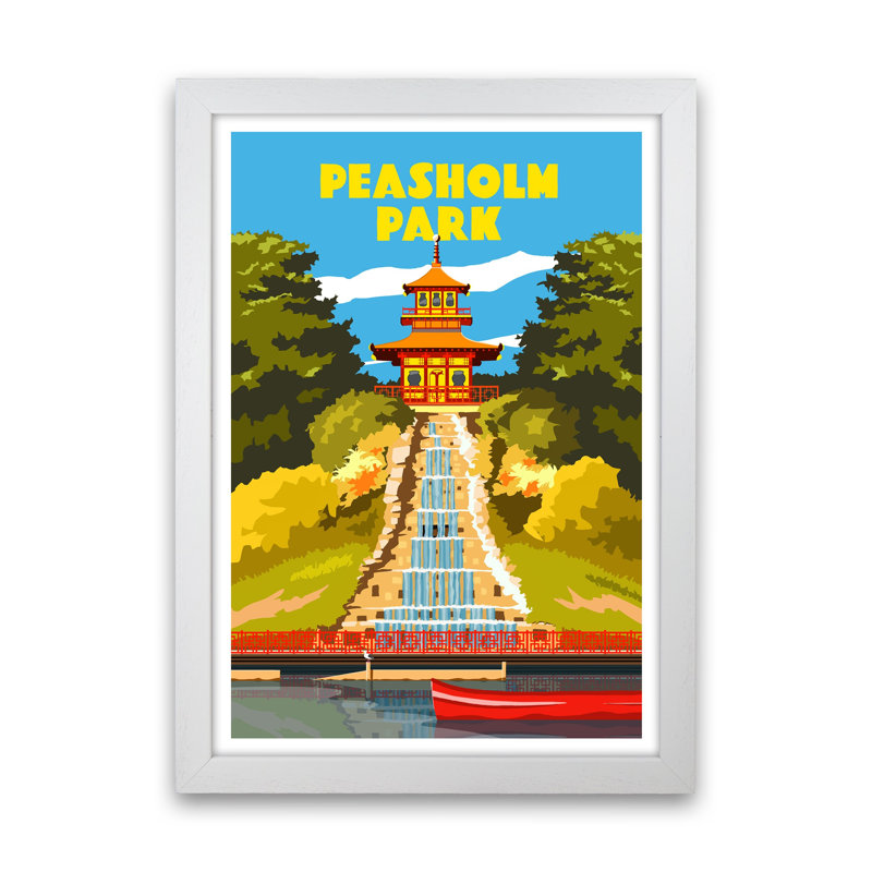 Peasholm Park by Richard O'Neill - Print, 63cm H x 46cm W x 3cm D, White Framed