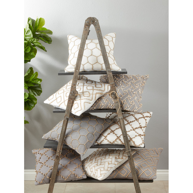 White Square Embroidered Down Filled Throw Pillow