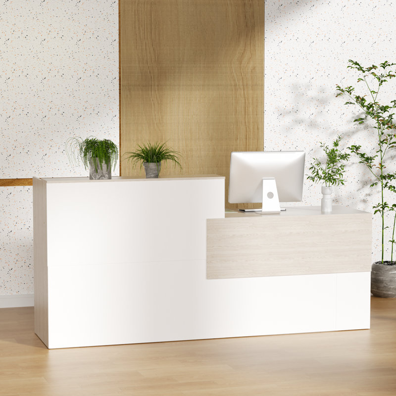 Bureau de réception avec comptoir et tablettes de rangement Bureau de réception moderne en bois