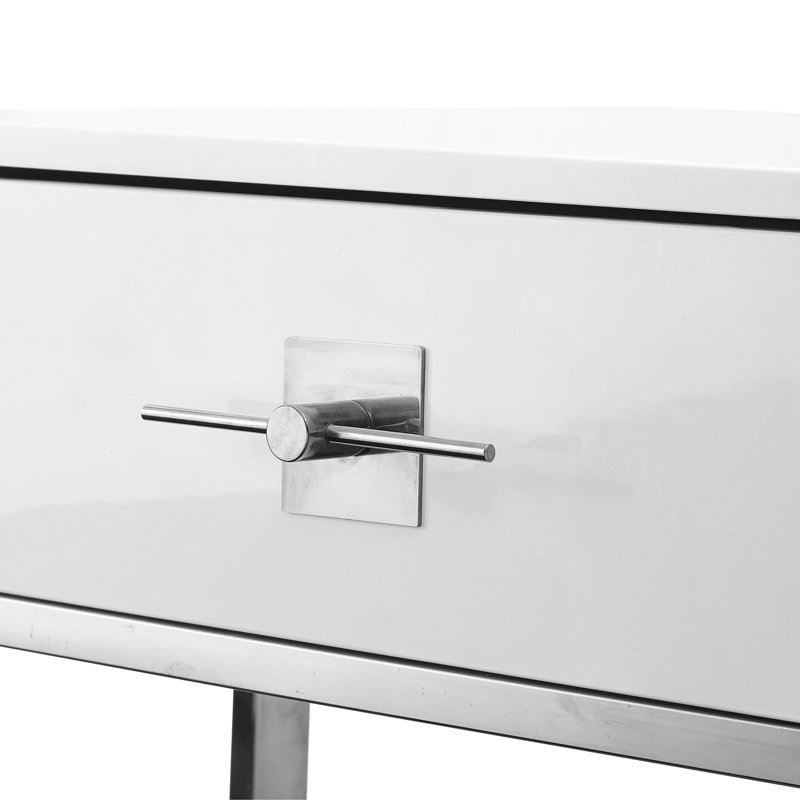 Table basse Nicole Miller Plumeria pour le bureau du salon, Blanc / Chrome