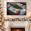 Art de la toile de table avec nappe bleue et branches de pin-175370852