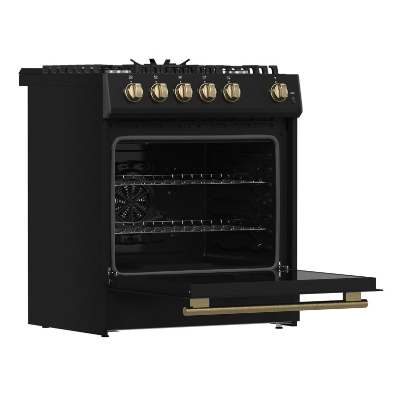 Leonardo Espresso 30" Gas Range, 5 Burners, 39 500 BTU, 5 cu.ft. Convection Oven, Black