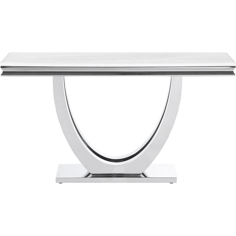 Accented U - Shaped Base Table With White Faux Marble And Spacious Surface Rectangular Beveled Sides