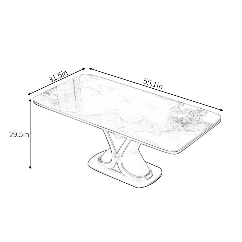 Luxurious Italian-style rectangular table, H 29,5 po x L 55,1 po x l 31,5 po