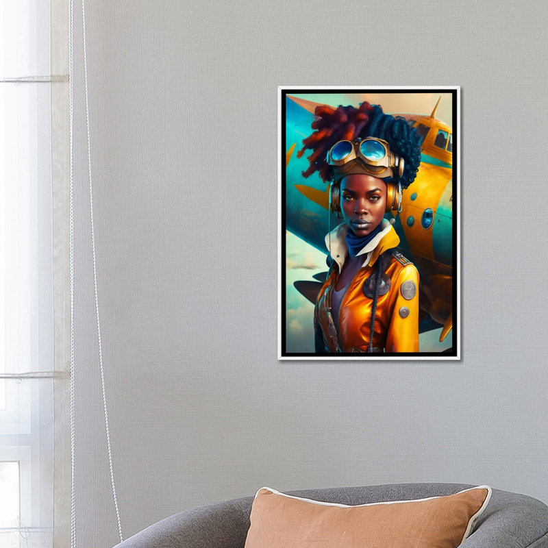 Afrofuturist, femme africaine pilote I, Format, H 26 po x l 18 po