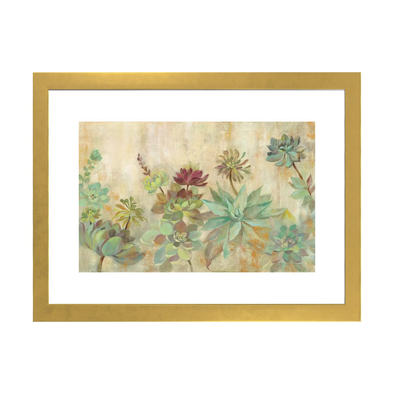 Succulent Garden by Silvia Vassileva - Painting, Gold Paper, White, 16" H x 24" W x 1" D