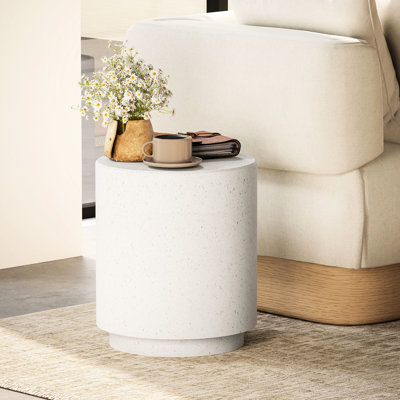 Side Table With Texture, Cream White, Build, Adjustable Feet For Tea Room White Accent Table, Effect, Lightweight And ,