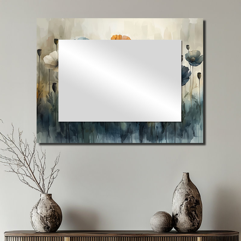 Hiver, minimalisme, coquelicots, champ I - Art mural miroir floral - imprimé sur métal, 24 po x 32 po
