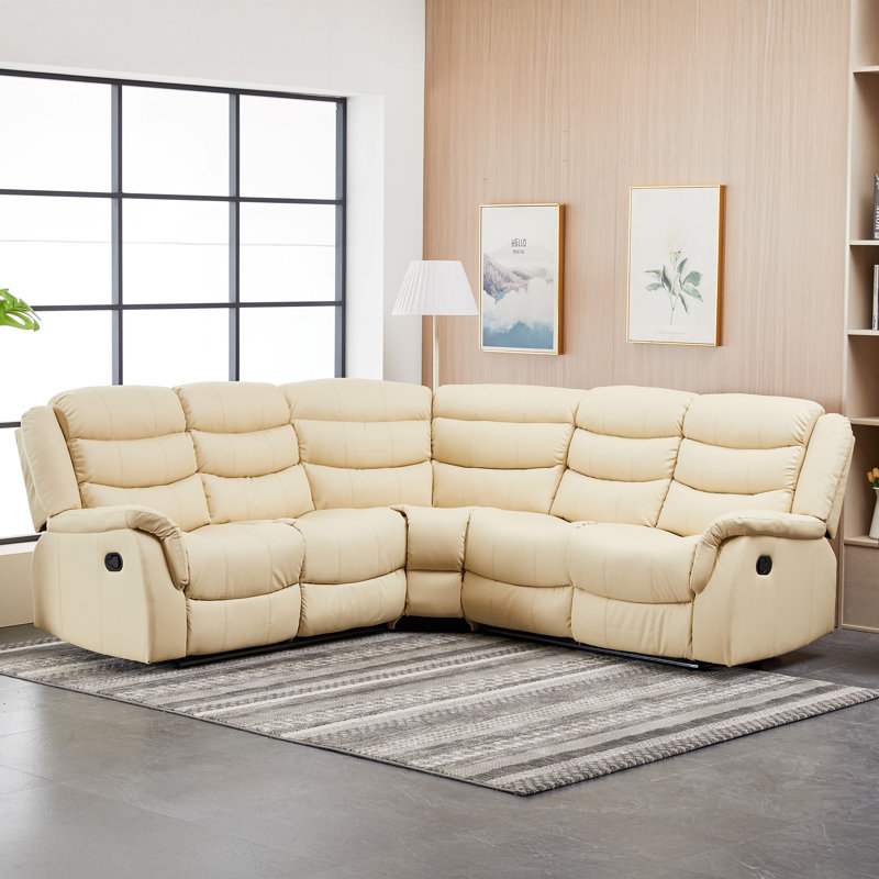 Lotus 6 Seater Faux Leather Reclining Corner Sofa , Cream