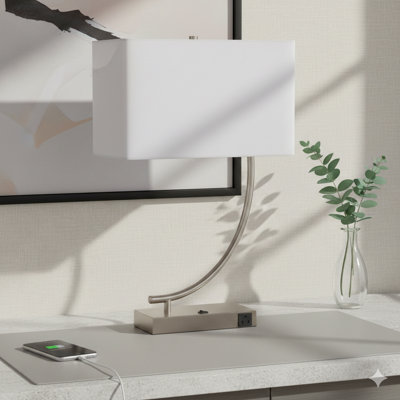 22.5-Inch Tall Metal Table Lamp With A Silver Finish, Featuring A Curved Design And A White Shade