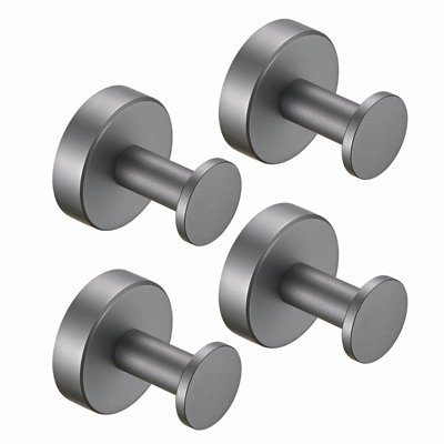 Round Base Wall Hanging Coat Hook with Screws- Gun Grey Towel Hook, 4 Pack, for Entry Shoe Cabinet, Wardrobe Bathroom Bedroom Furniture Hardware