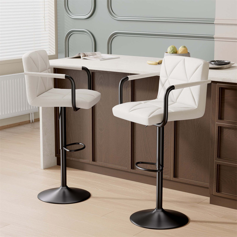 Ensemble de tabourets de bar rembourrés confortables avec hauteur, dossier, accoudoirs et pédale réglables pour divers espaces intérieurs