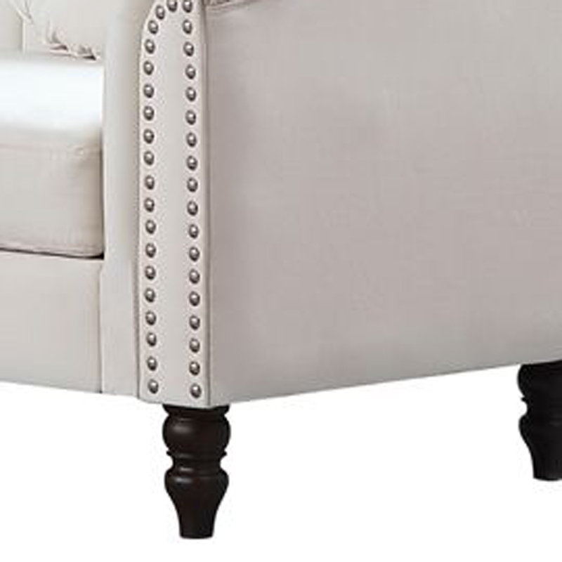 Mikole Velvet Chesterfield Chair, Beige Velvet