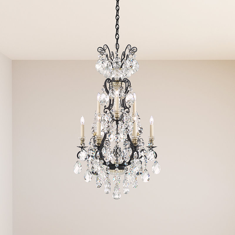 Renaissance 9 - Light Glass Chandelier, Etruscan Gold, Handcut Clear