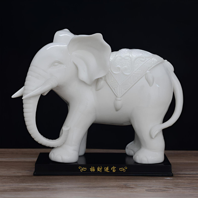 Éléphant en céramique émaillée - charme chanceux sophistiqué pour les espaces de vie, Blanc