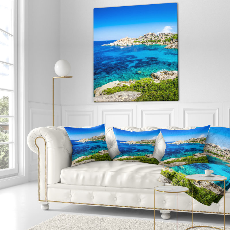Coussin Ocean Bay avec eau turquoise - imprimé mer et rivage, 16 po x 1 po, Coussin décoratif