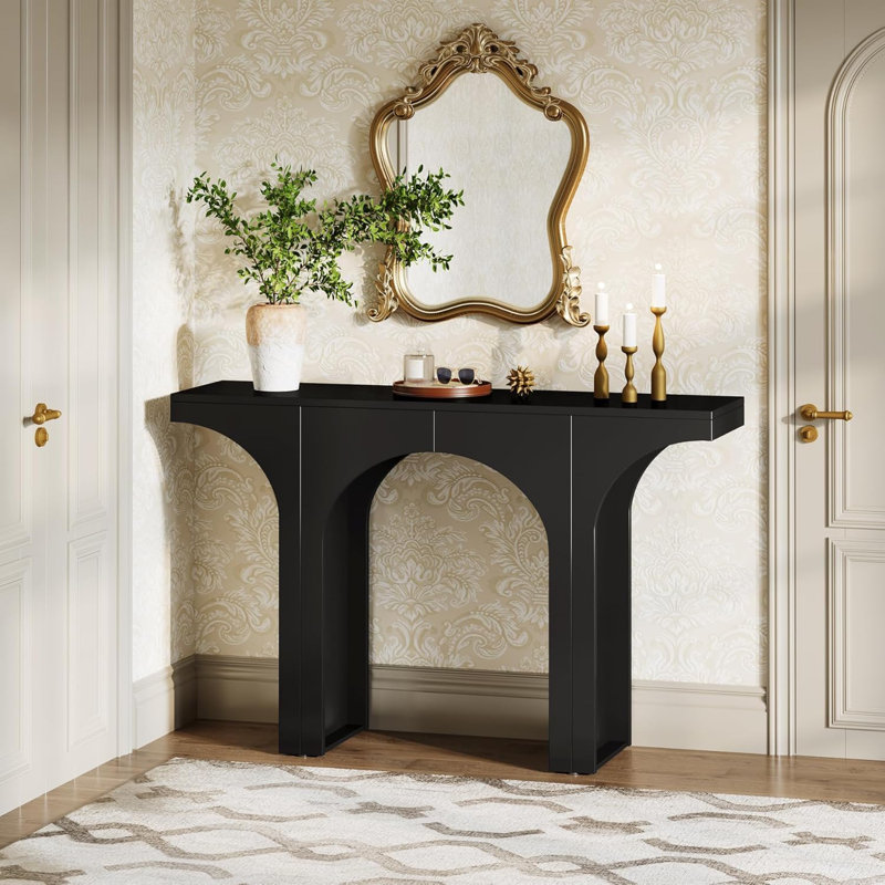 Black 47-Inch Wooden Console Table with Arch Base