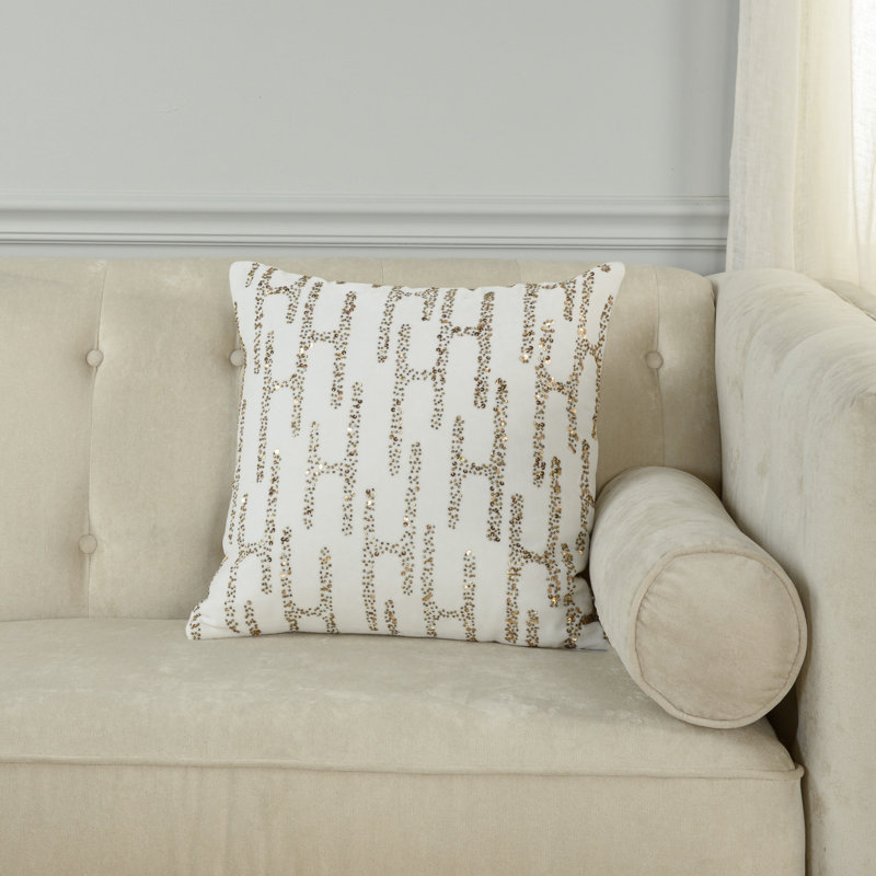 100% Cotton Throw Pillow, White/Gold, Down Blend